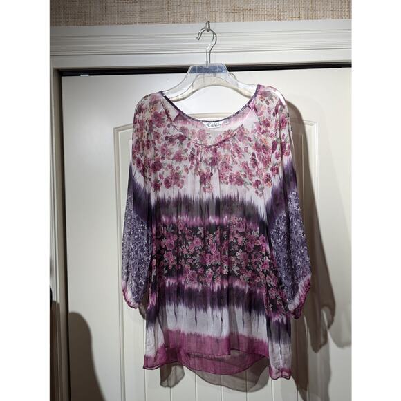 Australian Silk Diva Purple Rose Flowy Boho Silk Tunic Womens Size XL - Picture 12 of 12
